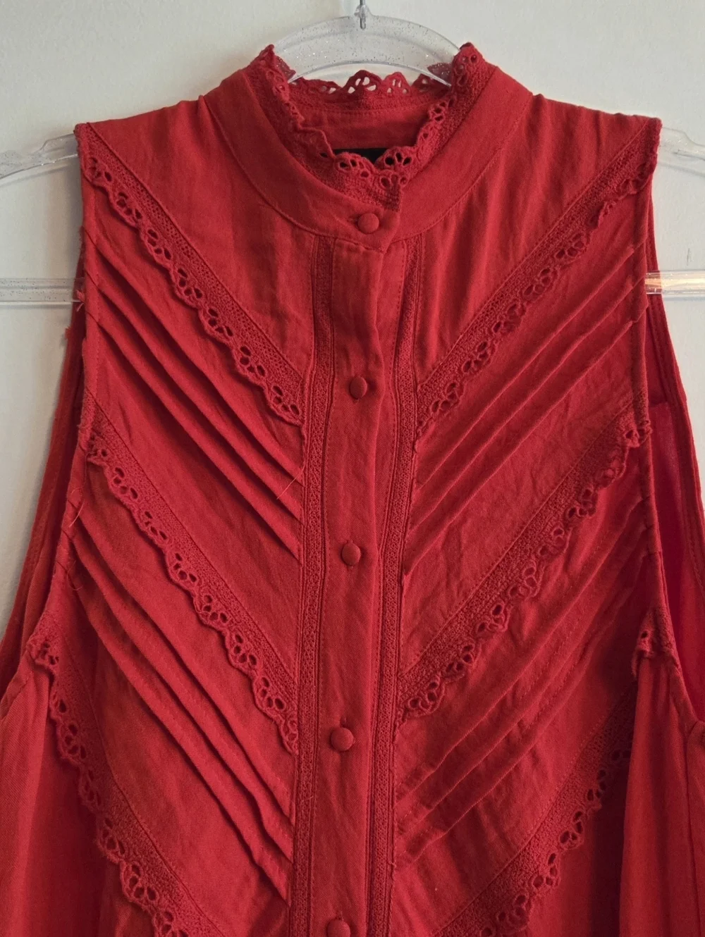 POMANDER PLACE TUCKERNUCK Dutton Eyelet Sleeveless Mini Dress Poppy Small